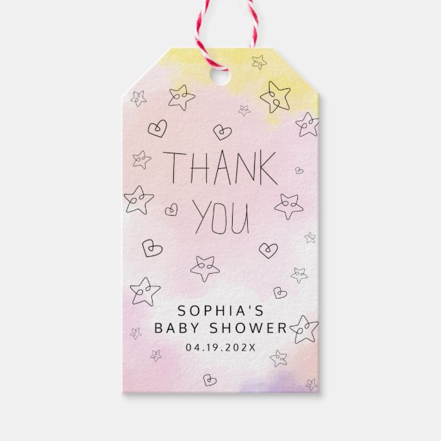 Étiquettes-cadeau Baby shower de Merci rose Aquarelle minimal (Devant)