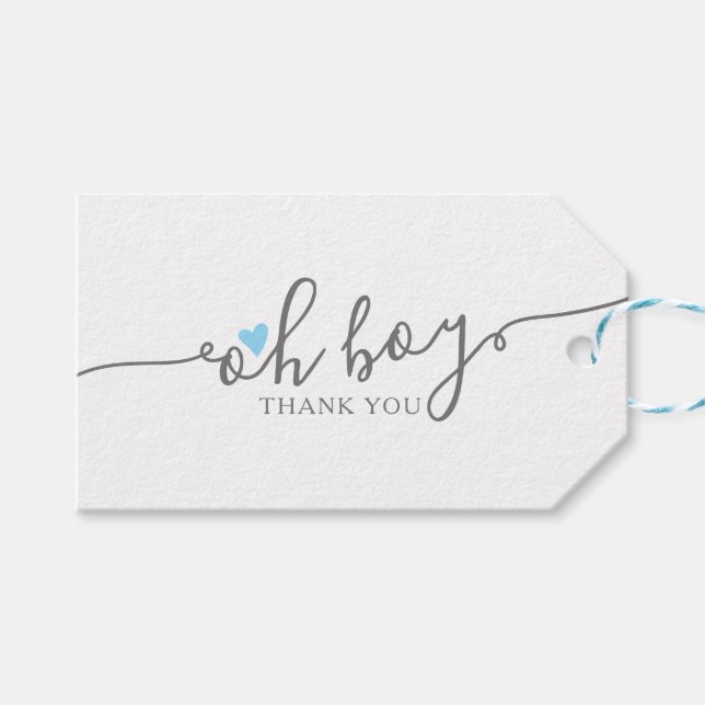 Étiquettes-cadeau Baby shower de Merci simple Blue Heart Boy (Devant (Horizontal))
