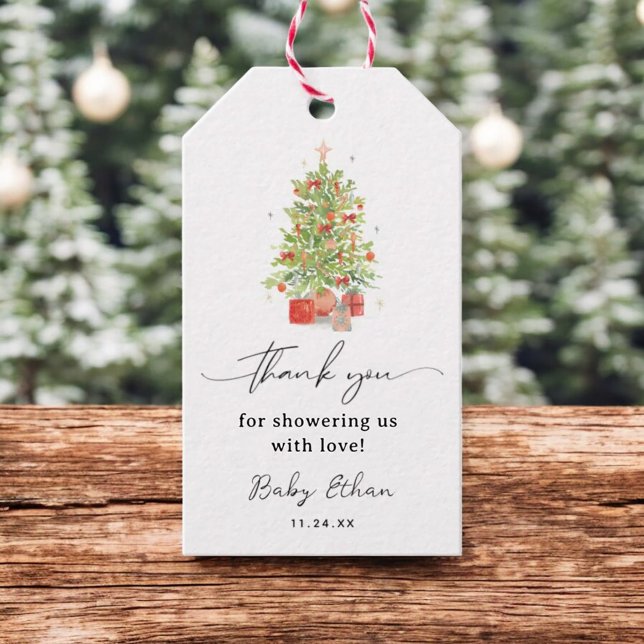 Étiquettes-cadeau Baby shower de Noël hiver Merci Favoriser (Créateur téléchargé)