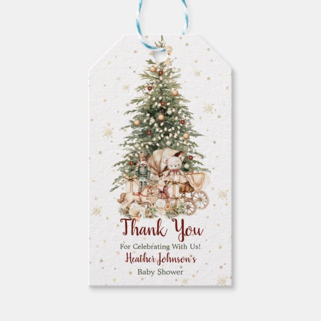 Étiquettes-cadeau Baby shower de Noël Neutre Boho (Devant)