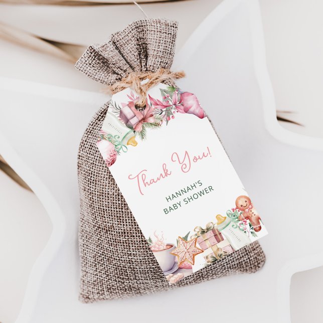 Étiquettes-cadeau Baby shower de Noël Pink Merci Favoriser (Créateur téléchargé)