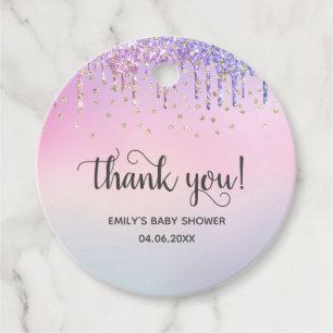 Étiquettes Cadeau Baby shower de Parties scintillant arc-en-ciel ros