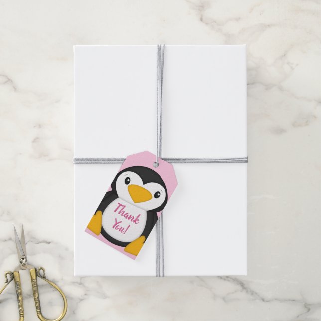 Étiquettes-cadeau Baby shower de pingouin (Avec de la ficelle)