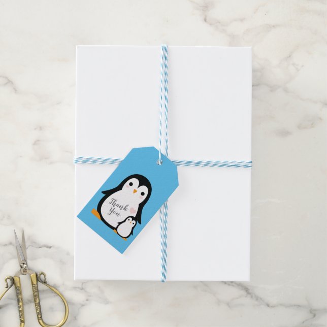 Étiquettes-cadeau Baby shower de pingouin (Avec de laficelle)
