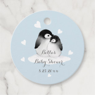 Étiquettes Cadeau Baby shower de pingouin bleu