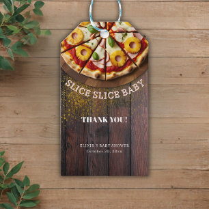 Étiquettes-cadeau Baby shower de pizza en tranches rustiques
