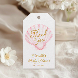Étiquettes-cadeau Baby shower de plage rose été Merci