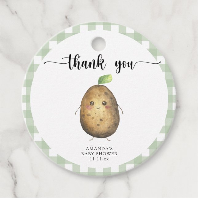 Étiquettes Cadeau Baby shower de pomme de terre en caricature mignon (Devant)