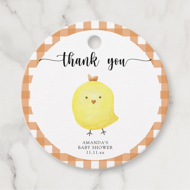 Étiquettes Cadeau Baby shower de poulet mignon merci (Devant)