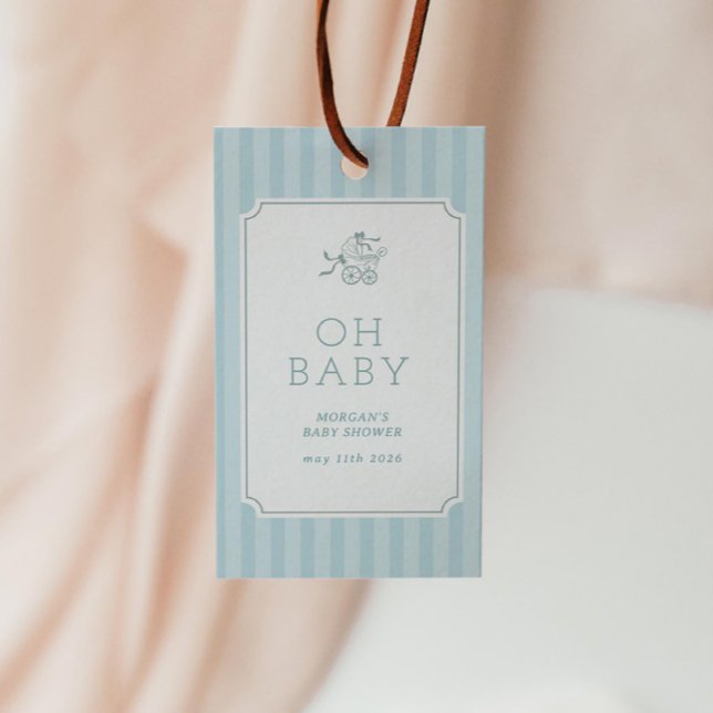 Étiquettes-cadeau Baby shower de poussette de bébé mignonne Preppy (Créateur téléchargé)
