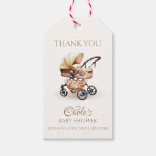 Étiquettes-cadeau Baby shower de poussette florale Boho neutre pour