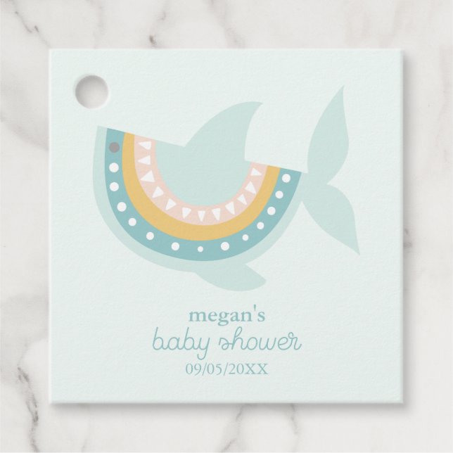 Étiquettes Cadeau Baby shower de requins Boho (Devant)
