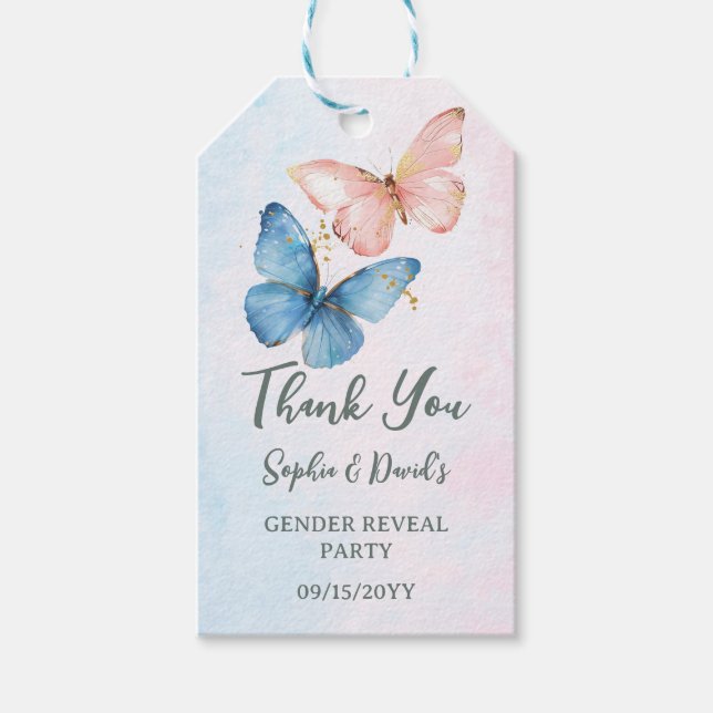 Étiquettes-cadeau Baby shower de révélation de genre bleu ou rose (Devant)