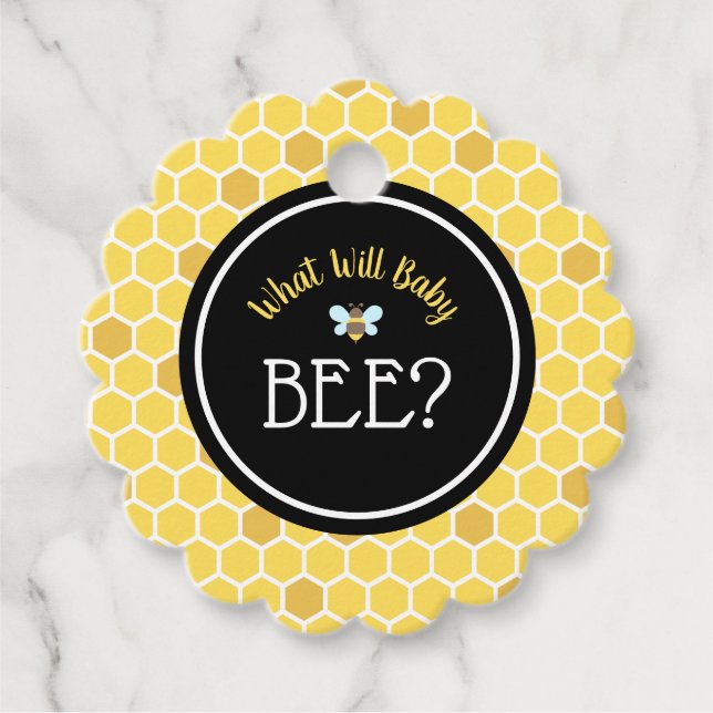 Étiquettes Cadeau Baby shower de révélation du genre abeille (Devant)