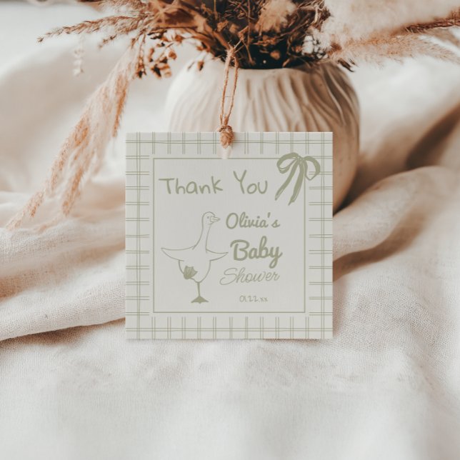 Étiquettes Cadeau Baby shower de ruban à oie soie rétro tiré à la ma (Créateur téléchargé)