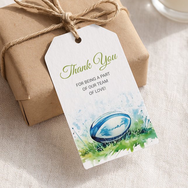 Étiquettes-cadeau Baby Shower de Rugby à l'aquarelle élégante (Créateur téléchargé)