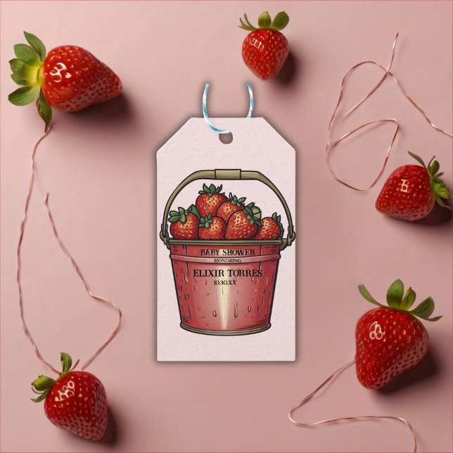 Étiquettes-cadeau Baby shower de seau sucré aux fraises (Créateur téléchargé)