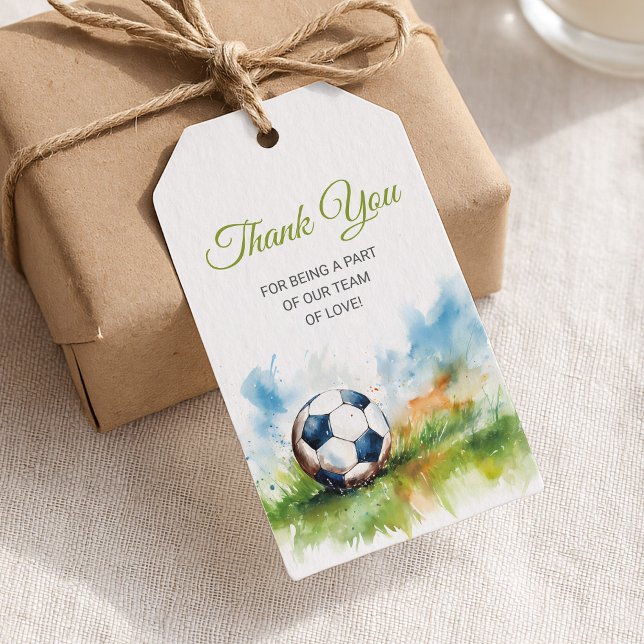 Étiquettes-cadeau Baby shower de soccer aquarelle (Créateur téléchargé)