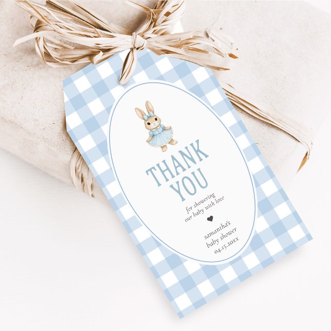 Étiquettes-cadeau Baby Shower de Somebunny (Gingham Little Bunny Baby Shower Favor Tags)