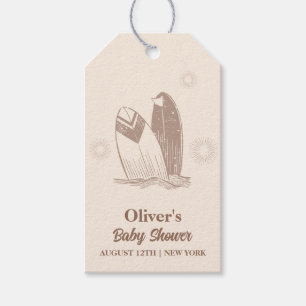 Étiquettes-cadeau Baby shower de surf de Boho minimaliste neutre
