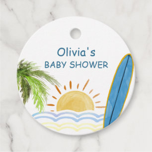 Étiquettes Cadeau Baby shower de surf tropical Sunshine