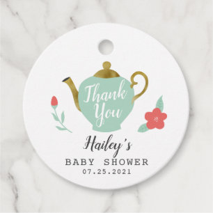 Étiquettes Cadeau Baby shower de thé vert et or