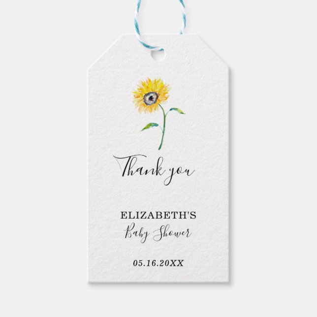 Étiquettes-cadeau Baby shower de tournesol aquarelle Merci simple (Devant)