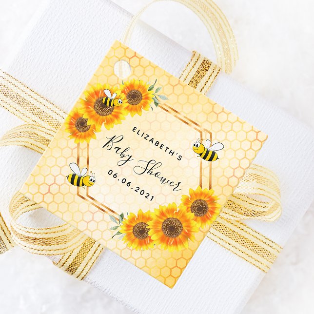Étiquettes Cadeau Baby shower de tournesol en nid d'abeille (Créateur téléchargé)