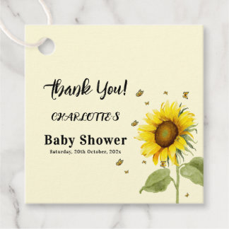 Étiquettes Cadeau Baby shower de tournesol et papillons d'aquarelle