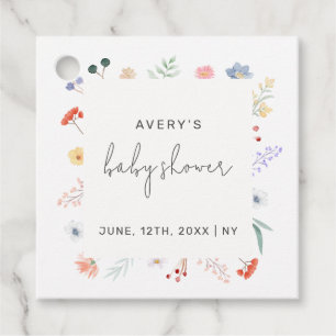 Étiquettes Cadeau Baby shower de trame de Fleur sauvage Boho minimal