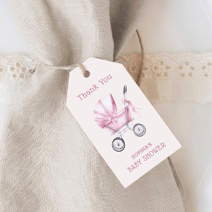 Étiquettes-cadeau Baby shower de transport Vintage pour bébés rose