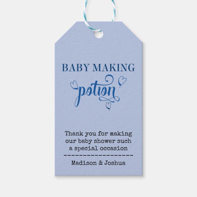 Étiquettes-cadeau Baby shower de typographie bleu pour bébé (Devant)