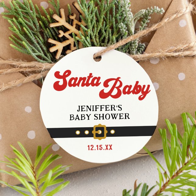 Étiquettes Cadeau Baby shower de vacances pour bébés à Père Noël (Créateur téléchargé)