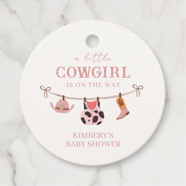 Étiquettes Cadeau Baby shower de vachette de marque Boho rose (Devant)