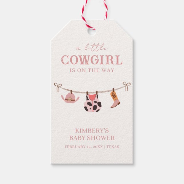 Étiquettes-cadeau Baby shower de vachette de marque Boho rose (Devant)