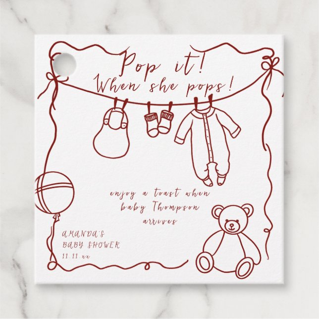 Étiquettes Cadeau Baby shower de vêtements de bébé dessiné à la main (Devant)