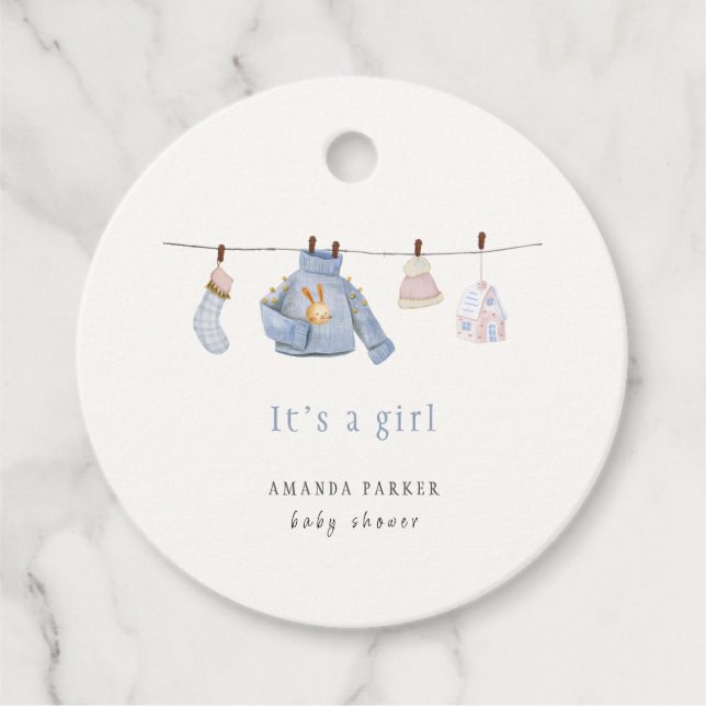 Étiquettes Cadeau Baby shower de vêtements d'hiver pour filles coule (Devant)