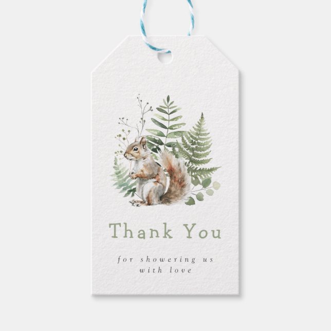 Étiquettes-cadeau Baby shower d'écureuil d'aquarelle des bois (Devant)