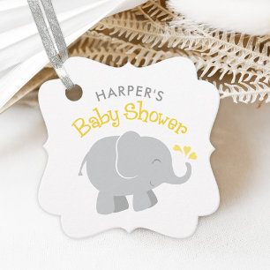 Étiquettes Cadeau Baby shower d'éléphant jaune et gris moderne