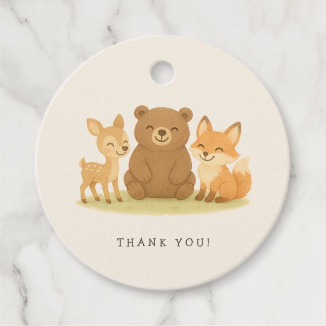 Étiquettes Cadeau Baby shower des animaux de bois Favoriser les étiq (Devant)