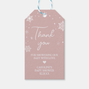 Étiquettes-cadeau Baby shower des flocons de neige rose moderne Favo