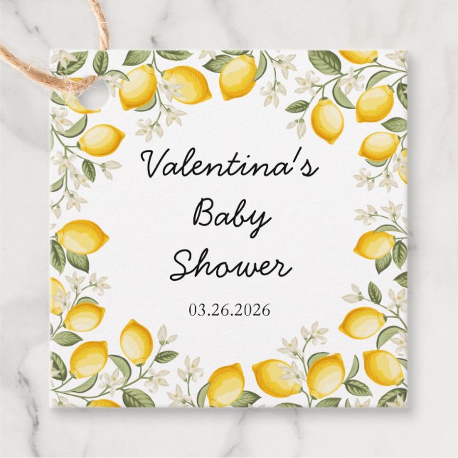 Étiquettes Cadeau Baby shower d'été aux agrumes de citron (Devant)