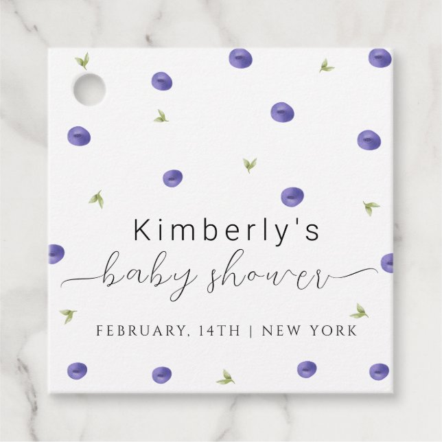 Étiquettes Cadeau Baby shower d'été Watercolor Blueberry Farm (Devant)