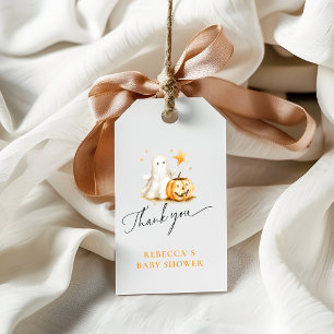 Étiquettes-cadeau Baby shower d'Halloween du Citrouille fantôme mign
