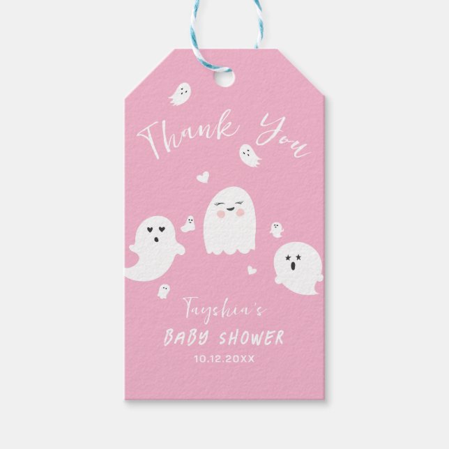 Étiquettes-cadeau Baby shower d'Halloween fille Fantôme rose mignonn (Devant)