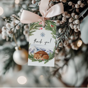 Étiquettes-cadeau Baby shower d'hiver de Fox de bois à l'extérieur f