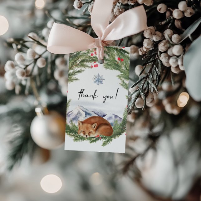 Étiquettes-cadeau Baby shower d'hiver de Fox de bois à l'extérieur f (Cold Outside Woodland Fox Winter Baby Shower Gift Tags)