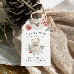 Étiquettes-cadeau Baby shower d'hiver de l'ours polaire à l'aquarell
