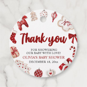 Étiquettes Cadeau Baby shower d'hiver de Noël rouge pâle
