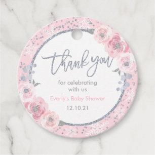 Étiquettes Cadeau Baby shower d'hiver Pink & Silver Snowflake Douche